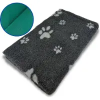 Vetbed Antraciet met Pootjes - Hondenmat - Met Groene Rug - 150 x 100 cm - Antislip - Benchmat - Puppykleed - Hondenbed - Machine Wasbaar