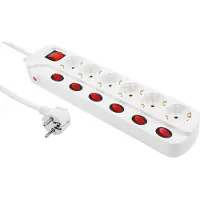 McPower Vrijstaande Stekkerdoos - 6 stopcontacten - 7 Aan/uit knoppen - Verdeelstekker met 1.5 meter kabel - Wit