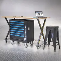 Datona Industriële werktafel 160 cm, werkplaatskruk en gereedschapswagen