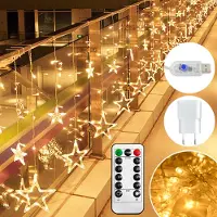 XMTECH 12-delige lichtketting met warmwitte LED's, sterrenvorm, lichtgordijn, geschikt voor kerst, feestjes, sterrenversiering, kerstdecoratie