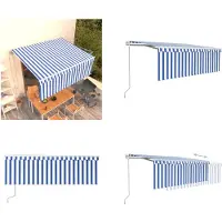 vidaXL Luifel automatisch uittrekbaar met rolgordijn 4-5x3 m blauw wit - Uitschuifbare Luifel - Uitschuifbare Luifels - Uittrekbare Luifel - Uittrekbare Luifels