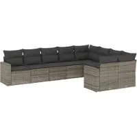 vidaXL 9-delige Loungeset met kussens poly rattan grijs
