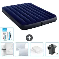 Intex Luchtbed - Twijfelaar - 137 x 191 x 25 cm - Blauw - Inclusief Hoeslaken - Kussen - Pomp - Reparatieset en Kussenbeschermer
