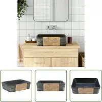The Living Store Keramische Wastafel - Opzetwasbak - Opzetwasbak rechthoekig 46x35,5x13 cm keramiek zwart en bruin - Zwarte Badkamer - Bruine Badkamer - Designwastafel