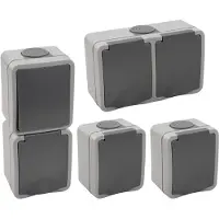 ETT Fix - Set van 4 - 1x Combinatie (schakelaar+stopcontact)Verticaal - 1x Combinatie (stopcontact+schakelaar) Horizontaal - 2x Enkele stopcontact - Opbouw - Grijs