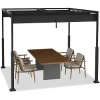 JOIEYOU 3x3 meter tuinpaviljoen, stabiele tuinkas met stalen frame en schuifdak, 245 cm hoog. Paviljoen met UV-bescherming, intrekbaar golfdak. Partytent voor balkon, terras of strand (zwart)