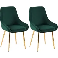 CLP Elmira Set van 2 eetkamerstoelen - Klassiek - Met rugleuning - Met armleuning - Met rugleuning - Velvet - goud/groen