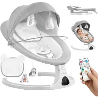 Tulano Astrid 35 Elektrische Babywipstoel - Met Bluetooth, Timer & Bewegingssensor - Inclusief Klamboe - Grijs/Wit