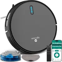 SereneLife Smart Robotstofzuiger met Dweilfunctie - 3000Pa Zuigkracht, App-besturing, 4 Schoonmaakmodi, Anti-Val Sensoren, Zelf-oplaadfunctie, Ideaal voor Dierenharen, Harde Vloeren en Tapijt, Zwart