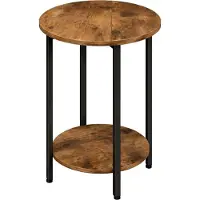 Begryf Industrieel - Ronde Bijzettafel - Nachtkastje - Ø 45 cm - 62 cm Hoog - Met Extra Plank - Vintage Bruin