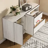 STILVORA Dressoir - Greeploos Minimalistisch Met 2 Deuren En 2 Lades - Opbergruimte Voor Woonkamer En Eetkamer - Spaanplaat - Wit - 140x42x77 Cm