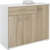 CARO-Möbel Sideboard ESTELLE met 3 deuren en 1 lade - Wit/Sonoma-eiken