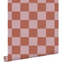ESTAhome behang geblokt motief terracotta en oudroze - 53 cm x 10.05 m - 131419