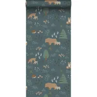 ESTAhome behang bos met bosdieren vergrijsd blauw - 53 cm x 10.05 m - 139248