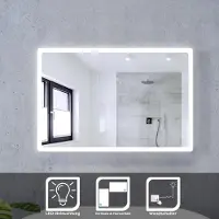 Sonni 60 x 40 cm badspiegel met energiezuinige LED-verlichting, randverlichting, koper- en loodvrij, spiegel IP44, wandspiegel