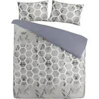 Padiro dekbedovertrek 140 x 200 cm - Katoensatijn - Grijs - Marmerlook, Geometrisch patroon - dubbelzijdig design - Met 1 kussensloop 65 x 65 cm - 2-delig voor 1 persoon
