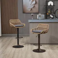 STILVORA Barkrukken, set van 2 – Barstoelen – Eetkamerstoelen, verstelbare relaxfauteuil met rugleuning en voetsteun, grijs