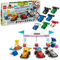 LEGO DUPLO Mijn stad: Raceauto en Formule 1-team coureurs, 10 onderdelen, geschikt voor kinderen vanaf 2 jaar, bouwset voor peuters, inclusief kraan en podium