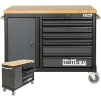 Baumarktplus - Werkplaatswagen DELUXE - 6 Laden + Deur - 108 cm Breed - Massief Hardhouten Werkblad - Gereedschapswagen - Antraciet - Leeg