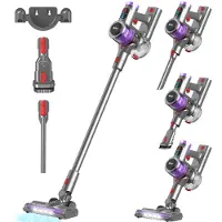 Brixy Steelstofzuiger Draadloos - 30 kPa Zuigkracht - 50 Min Gebruiktijd - Meerdere Filters - Kruimeldief - Draadloze Stofzuiger - Vacuum Cleaner - Grijs/Paars