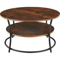 TecTake Ronde Salontafel – Woonkamertafel met 2 Legplanken, Industrieel Design, Ø 80x46 cm, Hout en Metaal, Zwart Metalen Frame – Industrial Dark Brown