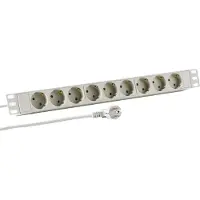 Efbe-Schott EFB, 48,3 cm, 19 inch, 1HE, stekkerdoos met 9 x CEE 7/3 stopcontacten, zonder schakelaar, in een aluminium profiel, grijs