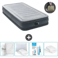 Intex Luchtbed - 1 Persoons - 99 x 191 x 33 cm - Grijs - Inclusief pomp - Hoeslaken - Kussen - Reparatieset en Kussenbeschermer