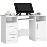 Akord Bureau ANA met 3 Laden / Computerbureau / Computer Tafel / Bureautafel / Wit / 124 x 77 x 52 cm