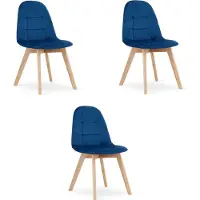 Leobert BORA Velvet Design Stoelen – Set van 3 – Marineblauw Fluweel – Scandinavisch Design – Beukenhouten Poten – Modern & Ergonomisch