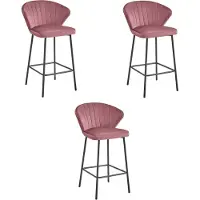 Leobert Barkruk - - Gatta - Donkerroze velours / Zwarte poten - 55 x 49 x 90,5 cm - Set van 3