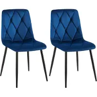 CLP Clairton Set van 2 Eetkamerstoelen - klassiek - met zwart metalen frame - Belastbaar tot 150 kg - fluweel - Velvet - Fluweel/donkerblauw