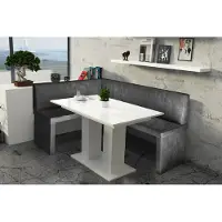 Fun-Möbel Eckbankset 168x128 cm, model ROBIN R, kleur zwart/wit. Tafel: model DANTE, wit, HGL (hoogglans)