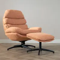 Livin24 Draaifauteuil met hocker Palma linnen koper