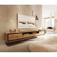 DELIFE Tv-meubel Stonegrace 240 cm eiken natuur 2 deuren 1 vak 2 laden steenfineer zwevend