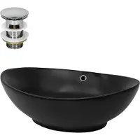 LuxeBath wastafel, opzetwastafel, ovaal, 59x38x19 cm, zwart, van keramiek, inclusief afvoerputje met overloop