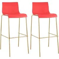CLP Set van 2 barstoelen Hover, kunststof zitting, 4-poots onderstel in goudlook, belastbaar tot 150 kg rood/goud