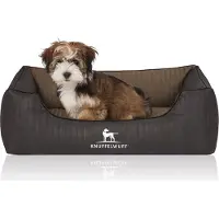 Knuffelwuff orthopedisch hondenbed Outback van laser-gewatteerd kunstleer M-L 85 x 63cm zwart/grijs