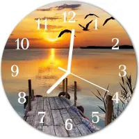 Tulup Wandklok - Mostowe-meer Glazen Klok Met Print - 30fi cm - Oranje Moderne Glazen Wandklok - Witte Handen - Ronde Wandklok - Moderne Wandklok Glas - Wandklok Glas Decoratie
