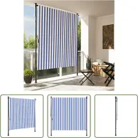 The Living Store Rolgordijn Buiten - Buitengordijn - Rolgordijn voor buiten 200x270 cm stof en staal blauw en wit - Tuinrolgordijn - Zonwering Balkon - Privacy Scherm
