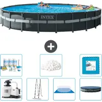 Intex Ronde Ultra XTR Frame Zwembad – 732 x 132 cm – inclusief pomp – ladder – bodemzeil – afdekking – onderhoudspakket – filterballen – bodemtegels