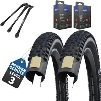 Schwalbe 2-delige Set Schwalbe Fietsbanden Rapid Rob van 27 inch x 2,10 (54-584) buitenband + Frans/Presta ventiel binnenband en 3 metalen bandenlichters voor eenvoudige wisseling van banden