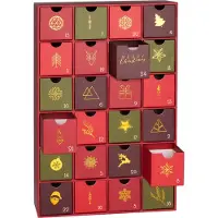 Ed Brubaker adventskalender om zelf te vullen - traditioneel kerstthema in rood, groen en goud - DIY kerstkalender met 24 vakjes - 39 cm