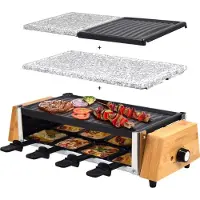 Syntrox Germany Raclette für 8 Personen + 3 Platten | heißer Stein | 1200W | Antihaftbeschichtet - Murtel / A-Ware
