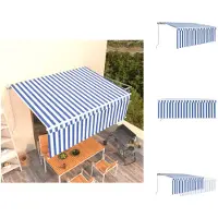 vidaXL Uitschuifbare Luifel - Uitschuifbare Luifels - Uittrekbare Luifel - Uittrekbare Luifels - Luifel handmatig uittrekbaar met rolgordijn 4x3 m blauw en wit