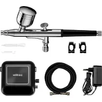 Wiltec HS-A10K compressor accessoireset, 2,8 bar, airbrushset 12V, airbrushpistool met 0,3 mm nozzle, compressor voor perslucht met airbrush