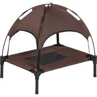 PawHut Huisdierenbed met luifel verhoogd hondenbed hondenligbed ademend taft-stof D04-057