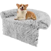 Costway Hondenbed, pluche, hondenbankhoes, beschermhoes voor de bank, hondenkussen met wasbare hoes, pluchen bed voor kleine en middelgrote honden, 101 x 89 x 16 cm, grijs