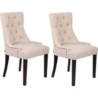 CLP Set van 2 eetkamerstoelen Aberdeen, bekleed met stof, met een frame van rubberhout, kleur crème, frame in antiek design