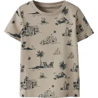 Name it MINI T-shirt zand Beige Jongens Stretchkatoen Ronde hals All over print - maat 92