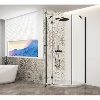 Hak Trinity Black kwadrant douchewand 900x900mm, helder glas, links
